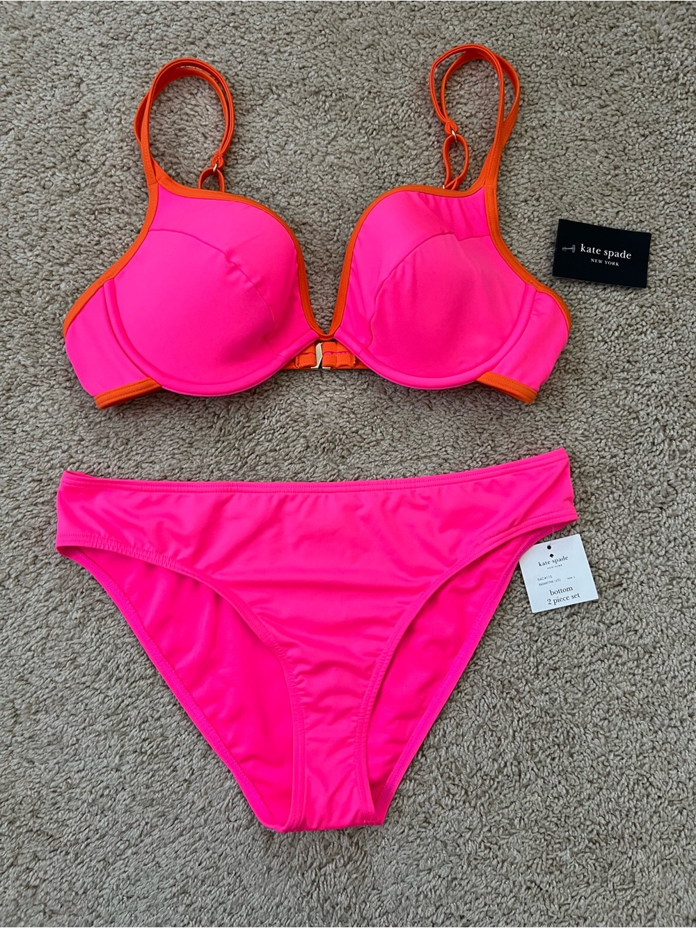 NWT Kate Spade Bikini Swimsuit 2-Piece Set Size Large Pink Orange Bathing Suit